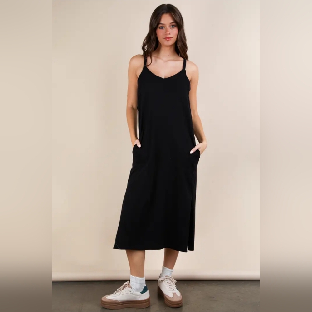 Very J Black Midi Dress - Minimalist Boho Edgy Rocker Chic NWT Size Small